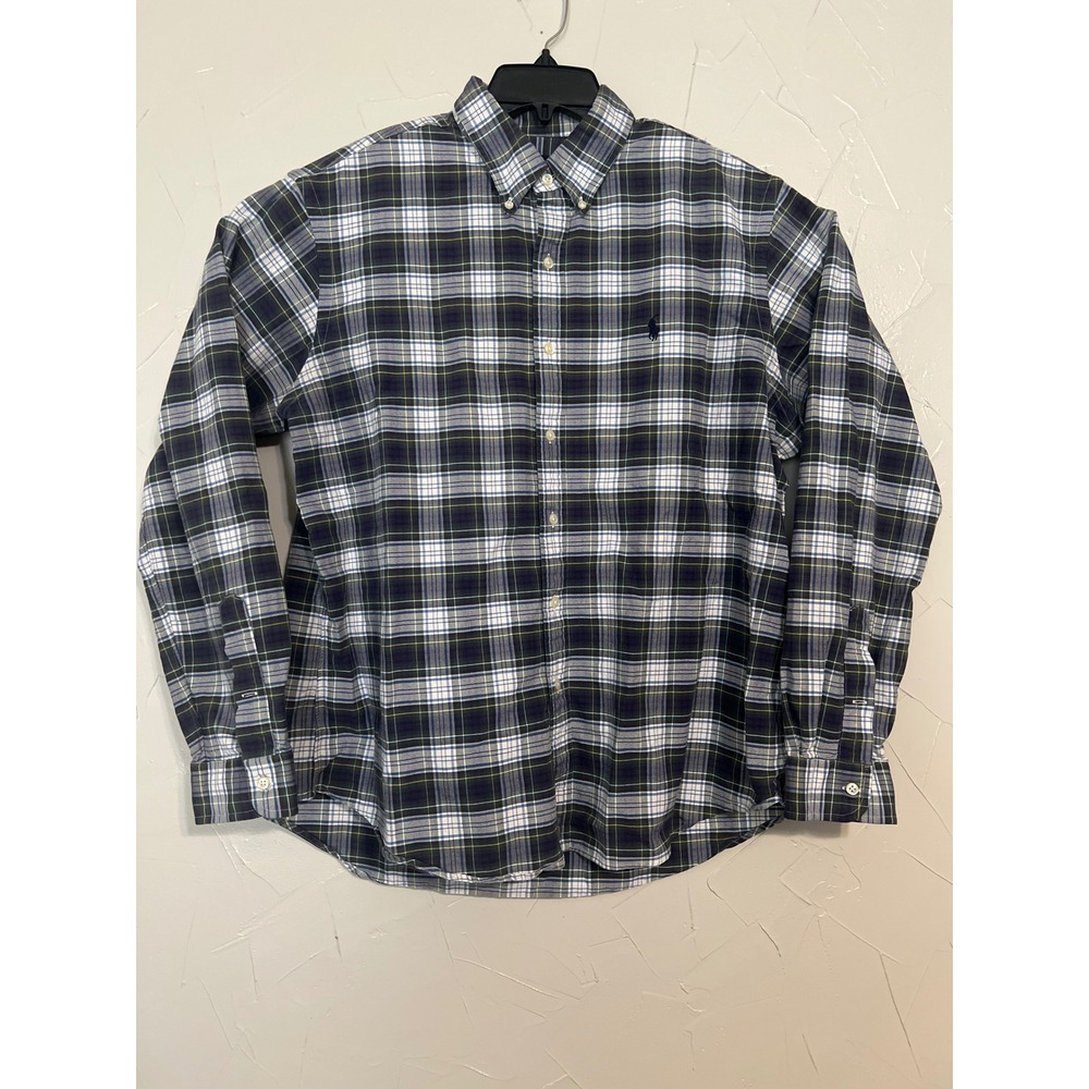 Polo Ralph Lauren Plaid Shirt Mens XL Navy Green Excellent Long Sleeve Button Up